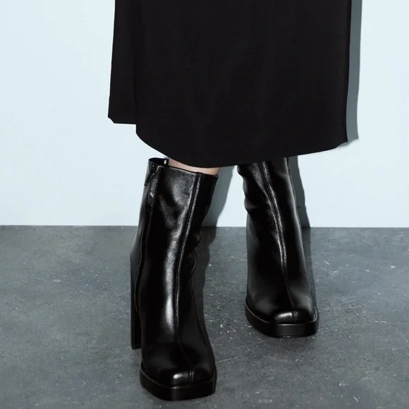 Zara Platform Specification Leather High Heel Ankle Boots Size 41 US 10 - Picture 6 of 13